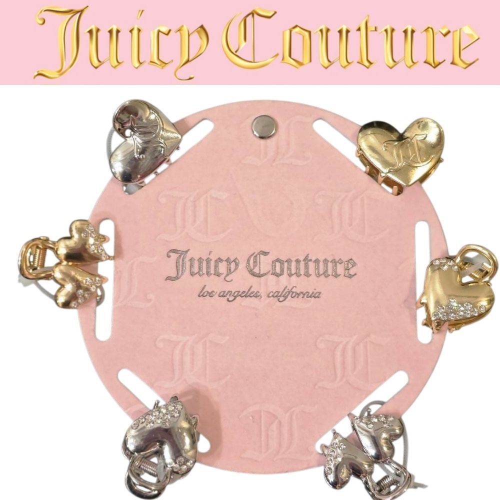 Juicy Couture‎ Gold & Silver Logo Rhinestone Embellished Heart Clips